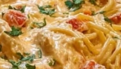 Creamy Rotel Chicken Spaghetti Casserole