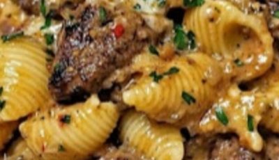 Garlic Butter Steak Bites & Creamy Parmesan Shells
