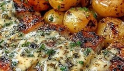 Creamy Garlic Chicken with Roasted Baby Potatoes